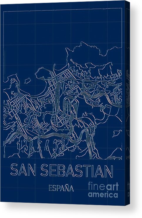 San Sebastian Acrylic Print featuring the digital art San Sebastian Blueprint City Map by HELGE Art Gallery