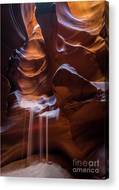 Antelope Canyon Acrylic Print featuring the photograph Sand Falling From Rock Formation In by Andrea Spallanzani
