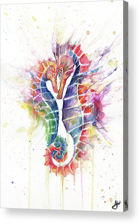 Sanguine Seahorses Acrylic Print featuring the painting Sanguine Seahorses by Marc Allante
