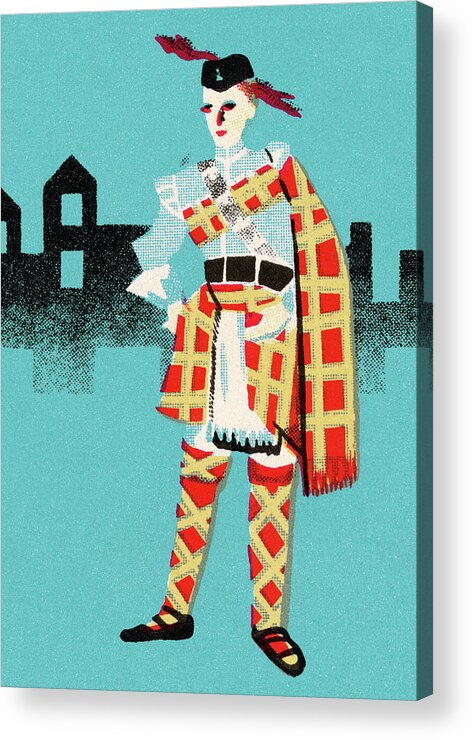 Adult Acrylic Print featuring the drawing Scottish Man Wearing Kilt by CSA Images