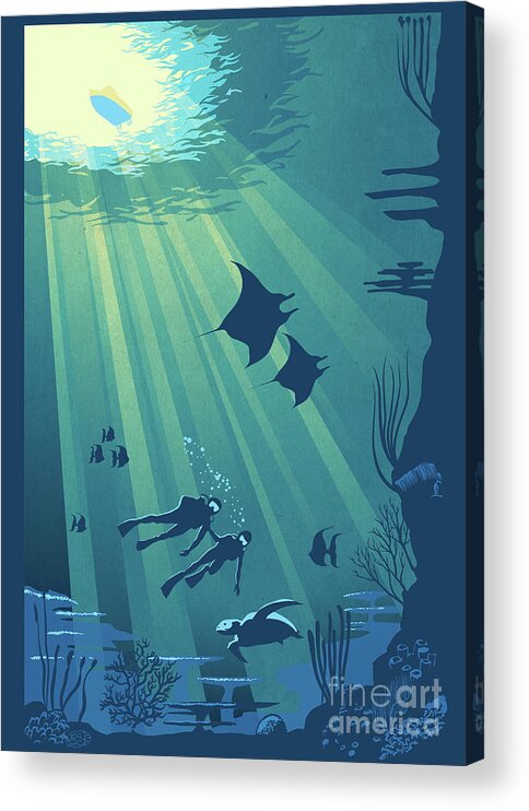 Travel Poster Acrylic Print featuring the painting Scuba Dive by Sassan Filsoof
