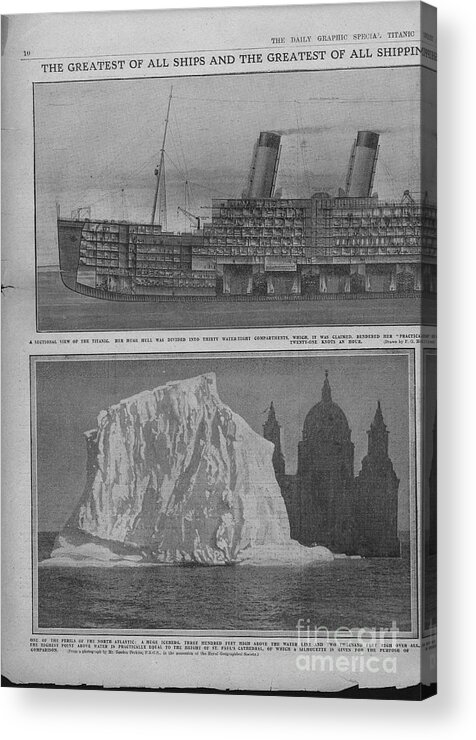 Iceberg Acrylic Print featuring the drawing Sectional Diagram Of The Titanic by Print Collector