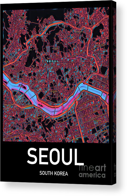 Seoul Acrylic Print featuring the digital art Seoul City Map by HELGE Art Gallery