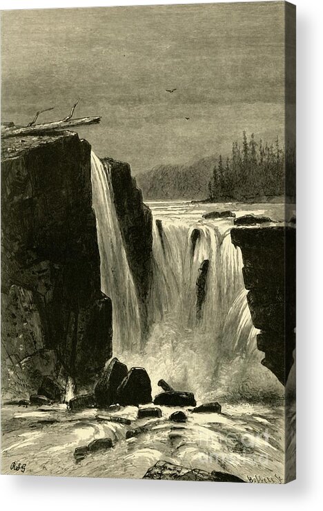 Engraving Acrylic Print featuring the drawing Southern Side Of Willamette Falls by Print Collector