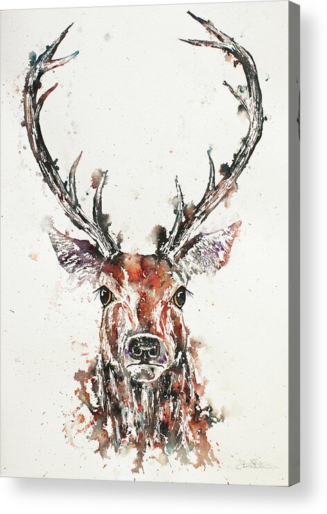 Stag Acrylic Print featuring the painting Stag Portrait by John Silver