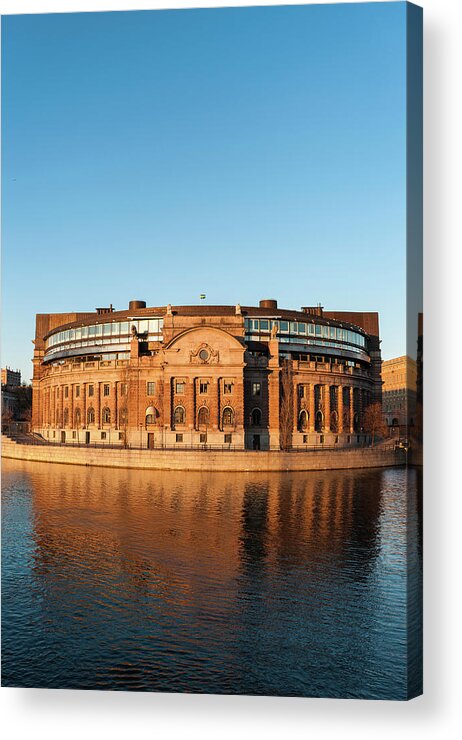 Panoramic Acrylic Print featuring the photograph Stockholm Riksdagshuset Parliament by Fotovoyager