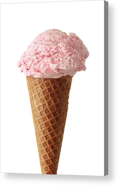 White Background Acrylic Print featuring the photograph Strawberry Ice Cream Cone On White by Kevinruss