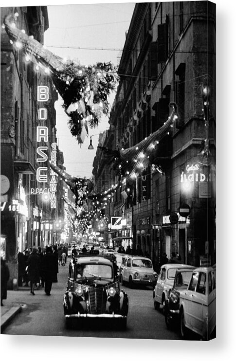 Christmas Lights Acrylic Print featuring the photograph Street Scene In Rome by Keystone-france