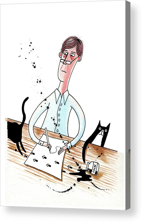 Pen Acrylic Print featuring the drawing Struggling Artist by Andrew Hitchen
