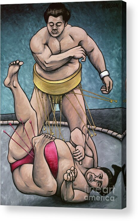 Sumo Acrylic Print featuring the painting sumo paintings - Sumo Wrestlers III by Sharon Hudson