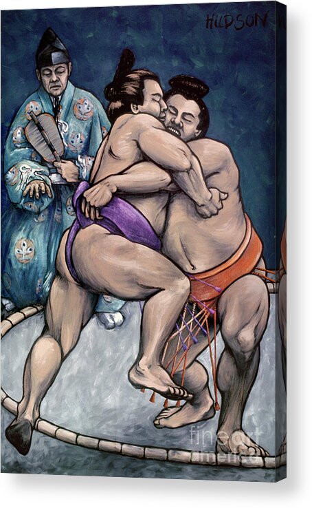 Sumo Acrylic Print featuring the painting Sumo paintings - Sumo Wrestlers V by Sharon Hudson