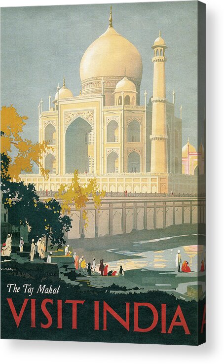 People Acrylic Print featuring the photograph Taj Mahal Travel Poster by Graphicaartis