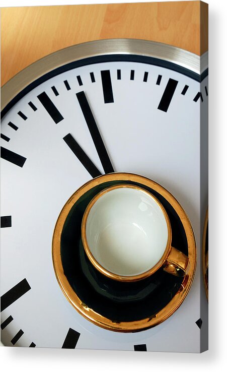 Coffee Acrylic Print featuring the photograph Teacup On A Clock by Eversofine