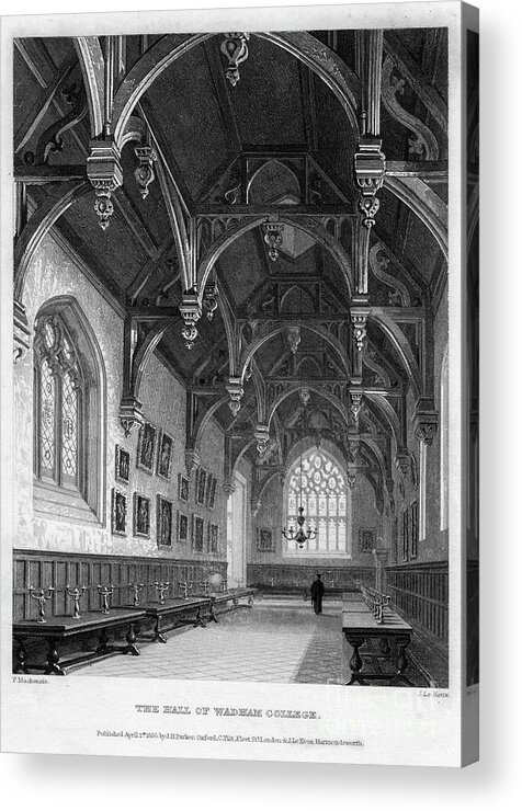 Engraving Acrylic Print featuring the drawing The Hall Of Wadham College, Oxford by Print Collector