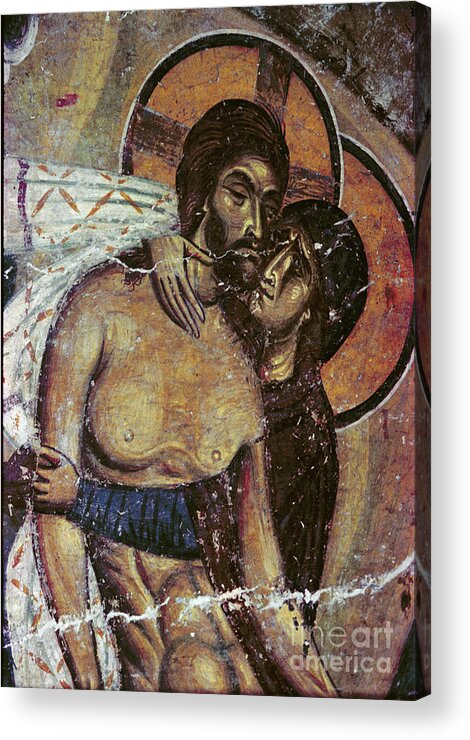 Mourning Acrylic Print featuring the painting The Lamentation by Byzantine School