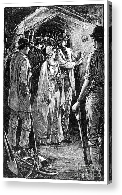 Miner Acrylic Print featuring the drawing The Queen Visiting A Cornish Iron Mine by Print Collector