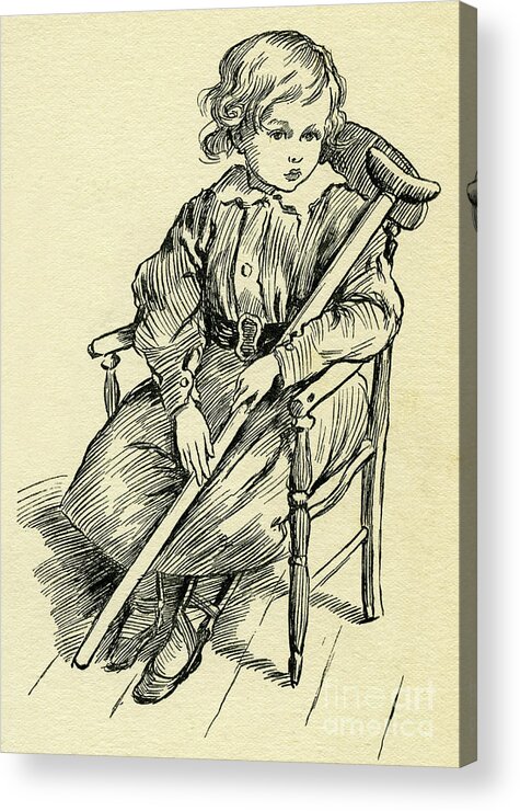 Tiny Acrylic Print featuring the drawing Tiny Tim from A Christmas Carol by Charles Dickens by Harold Copping