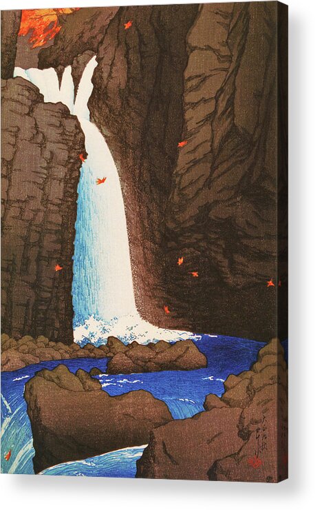 Kawase Hasui Acrylic Print featuring the painting Travel souvenir first collection, Yuhi Waterfall, Shiobara - Digital Remastered Edition by Kawase Hasui