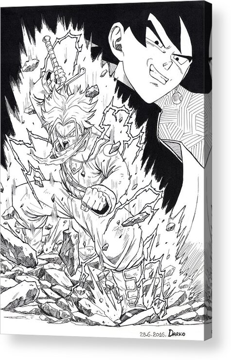 Dragon Ball Z Acrylic Print featuring the drawing Trunks vs Goku Black by Darko B