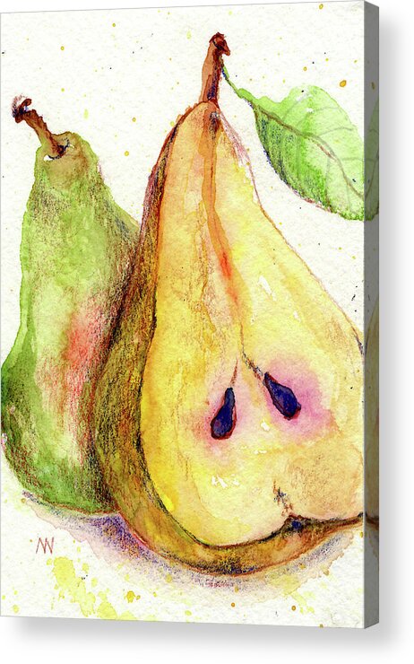 Pears Acrylic Print featuring the painting Two Pears by AnneMarie Welsh