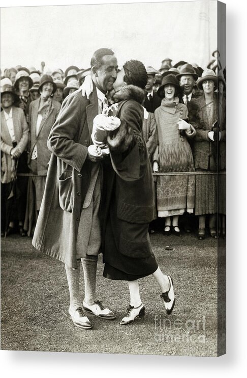 Mid Adult Women Acrylic Print featuring the photograph Walter Hagan And Wife In Victory Embrace by Bettmann