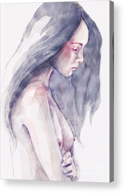 Watercolor Acrylic Print featuring the painting Watercolor abstract portrait of a girl by Dimitar Hristov