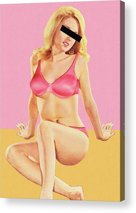 Adult Acrylic Print featuring the drawing Woman in Bikini with Blocked Eyes by CSA Images