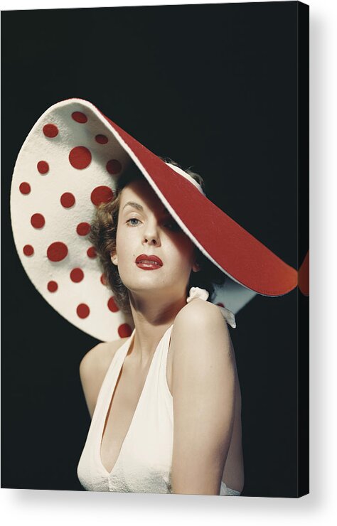 People Acrylic Print featuring the photograph Woman Wearing Large Spotted Hat by Tom Kelley Archive