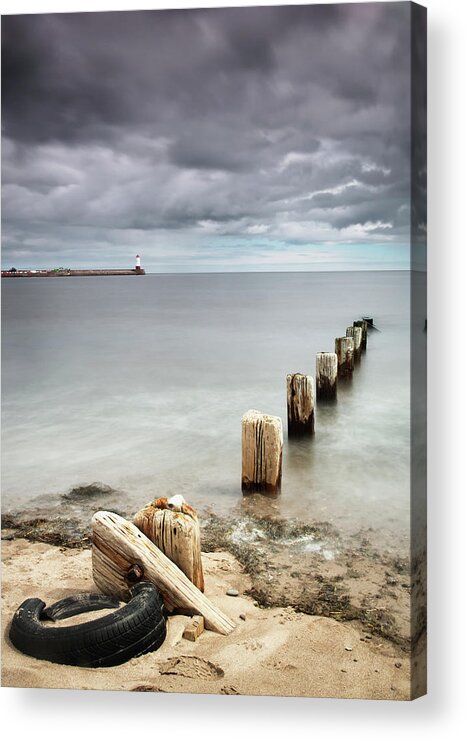 Tranquility Acrylic Print featuring the photograph Wooden Posts In The Water Off The Coast by John Short / Design Pics