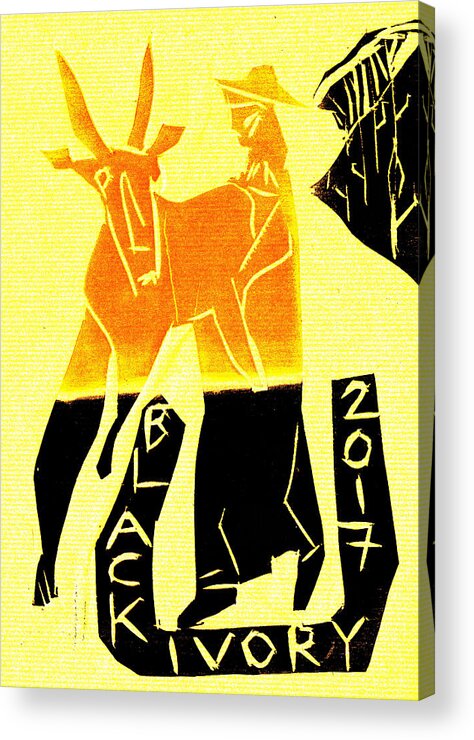 Yellow Acrylic Print featuring the digital art Yellow Antelope Black Ivory Woodcut Poster 15 by Edgeworth Johnstone