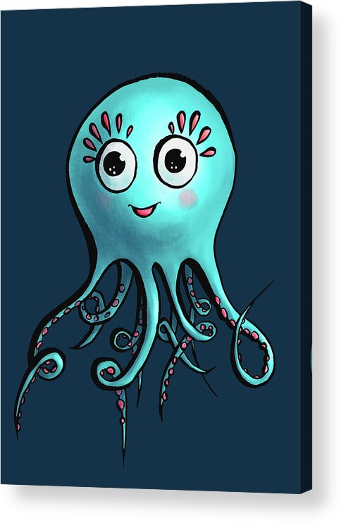 Octopus Acrylic Print featuring the digital art Cute Octopus Sea Monster Character #1 by Boriana Giormova