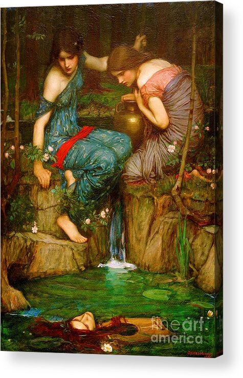 Nymphs Finding The Head Of Orpheus Acrylic Print featuring the painting Nymphs finding the head of Orpheus by John William Waterhouse