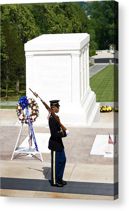 People Acrylic Print featuring the photograph Sentinel, Tomb of the Unknown Soldier, Arlington National Cemetery #1 by John M. Chase
