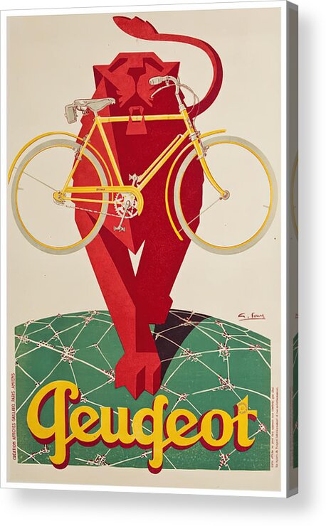 Peugeot Acrylic Print featuring the photograph 1940s Peugeot bicycle advertisement by Retrographs
