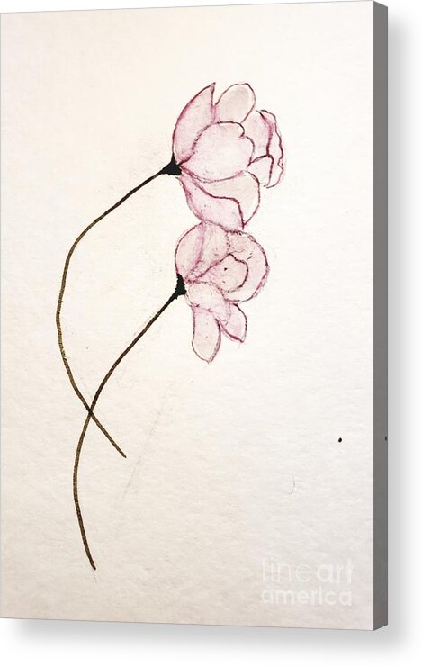 Pink Flowers Acrylic Print featuring the painting It Takes Two #2 by Margaret Welsh Willowsilk