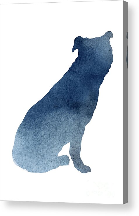 Pitbull Art Acrylic Print featuring the painting Pitbull Navy Blue Painting #4 by Joanna Szmerdt