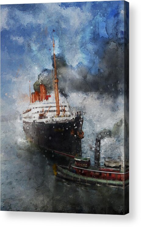 Steamer Acrylic Print featuring the digital art R.M.S. Berengaria by Geir Rosset