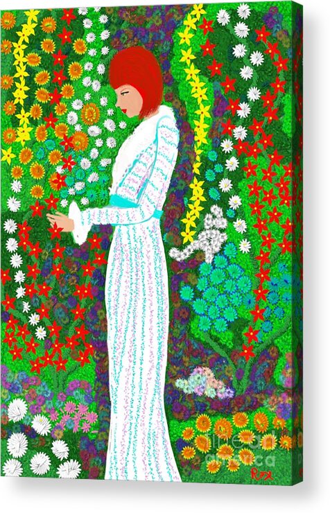 Flowers Acrylic Print featuring the digital art A lady in the garden by Elaine Hayward