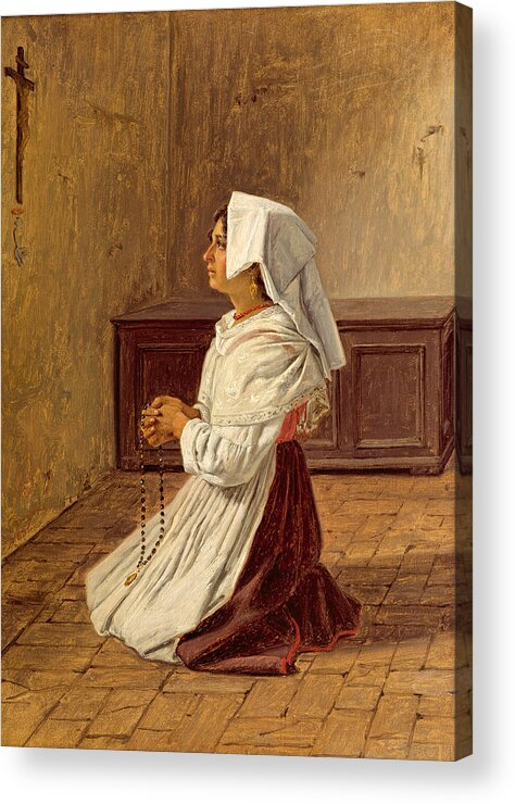 Martinus Rorbye Acrylic Print featuring the painting A Praying Italian Woman by Martinus Rorbye