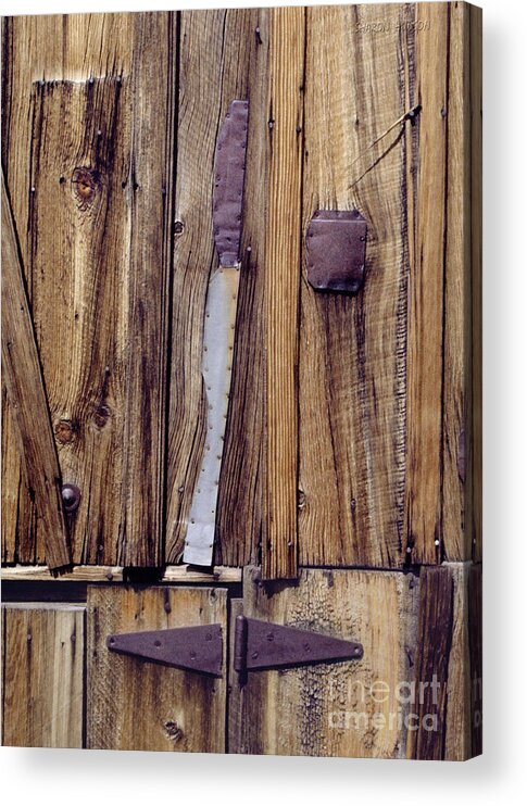 Abstract Acrylic Print featuring the photograph abstract rustic photography - One-Eyed Barn Door by Sharon Hudson