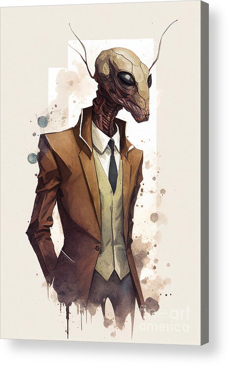 Ant Acrylic Print featuring the painting Ant in Suit Watercolor Hipster Animal Retro Costume by Jeff Creation