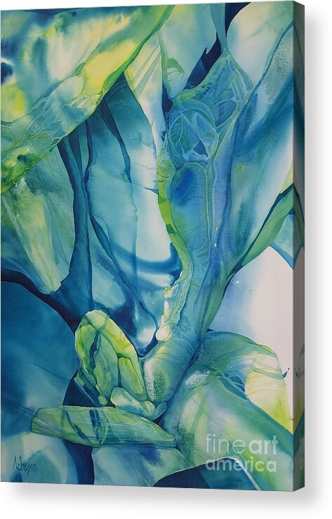 Watercolour Ice Arctic Ecological Blue Abstract Transparent Acrylic Print featuring the painting Arctic Ice by Donna Acheson-Juillet