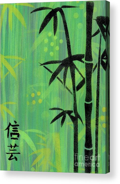 Retro Bamboo Acrylic Print featuring the painting Asian Bamboo Abstract in Greens by Donna Mibus