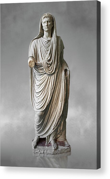 Augustus Acrylic Print featuring the photograph Augustus as Pontifex Maximus Roman statue - The National Roman Museum Rome by Paul E Williams