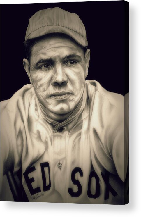 Ruth Acrylic Print featuring the digital art Babe Ruth - Sepia Edition by Fred Larucci