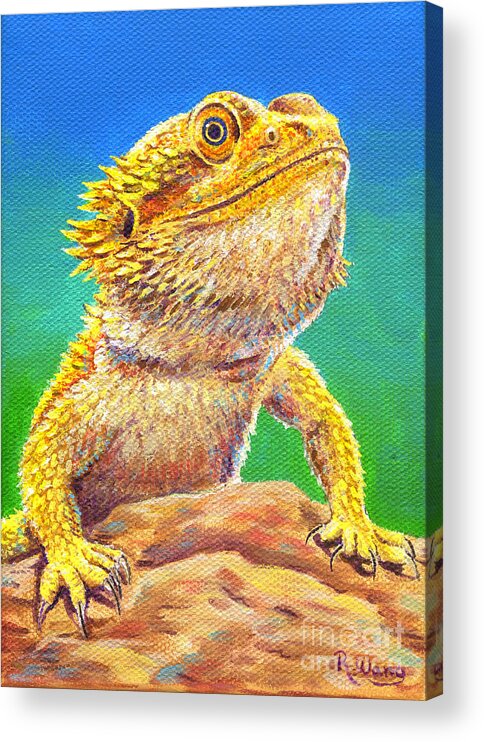 Bearded Dragon Acrylic Print featuring the painting Bearded Dragon Portrait by Rebecca Wang