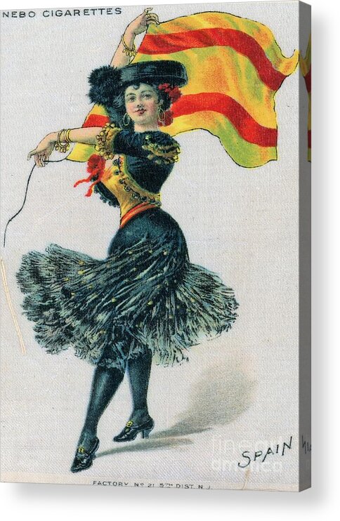 Beautiful Acrylic Print featuring the painting Beautiful Woman Dancing With the Flag of Spain by Philip And Robbie Bracco