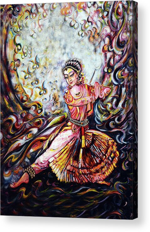 Bharatnatyam Acrylic Print featuring the painting devotion - Bharatnatyam dance by Harsh Malik