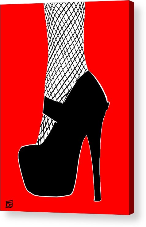 Peppecristiano Acrylic Print featuring the drawing Black heel on red by Giuseppe Cristiano