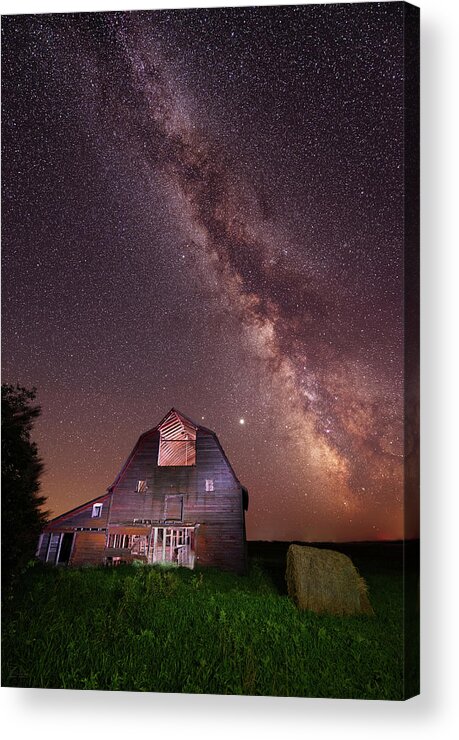 Abandoned Acrylic Print featuring the photograph Blackmore Barn Nightscape #2 - abandoned ND barn with summer milky way by Peter Herman
